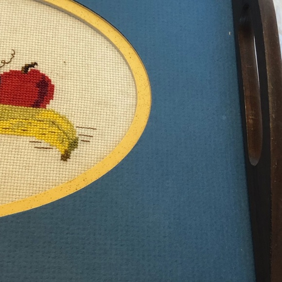 Decorative Wooden Tray with Needlepoint Picture Inset Vintage - Picture 10 of 13